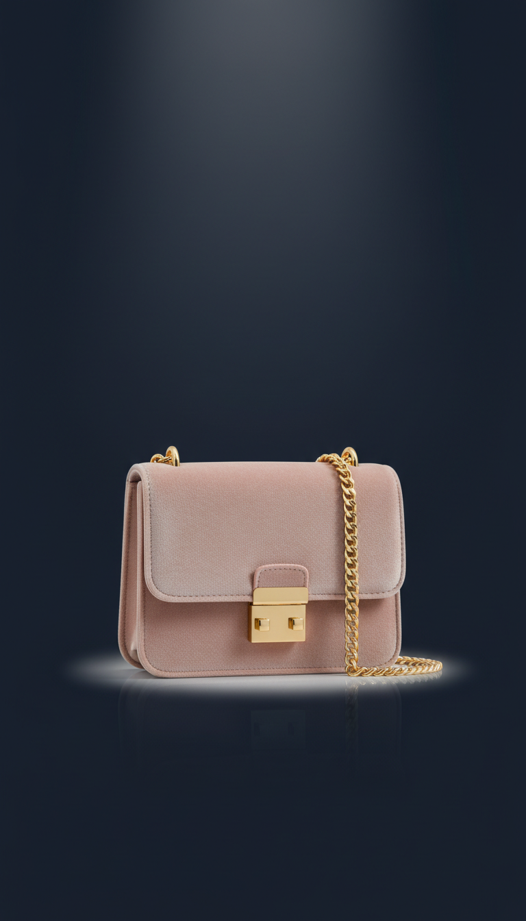 Blush Velvet Crossbody with Gold Chain