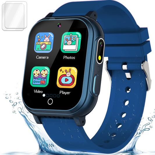 Reloj Inteligente para Niños Regalo para Chicos de 3-12 Años IP67 Resistente al Agua 32 Juegos de Rompecabezas Pantalla Táctil HD Doble Cámara Video Podómetro Reproductor de Música Reloj Juguetes de Cumpleaños para Niños de 5 6 7 8 9 10 Años (Azul)
